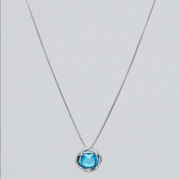 DAVID YURMAN Large 14mm Blue Topaz Sterling Silver Infinity Pendant Necklace - Picture 4 of 5